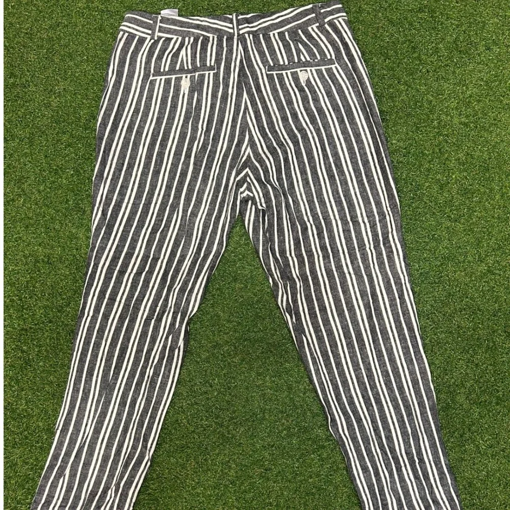 Banana Republic Avery Linen Blend‎ Striped Ankle Pants Black White Size 2